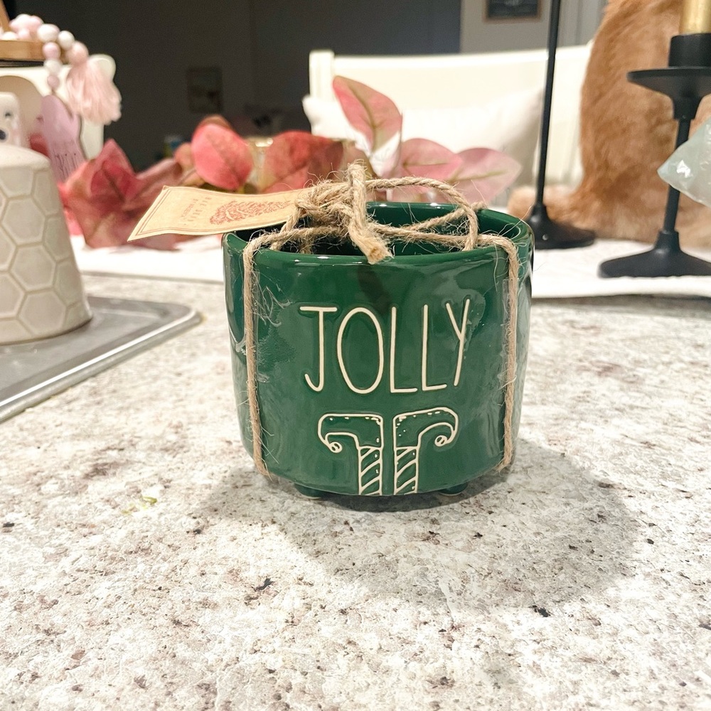 Rae Dunn JOLLY Footed Planter Pot, Green Ceramic. Artisan Collection